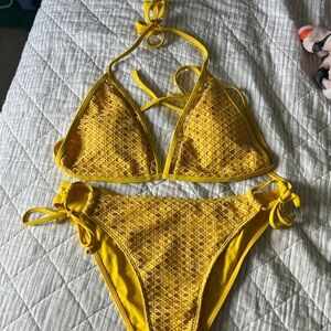 Zaful Yellow Crochet Bikini